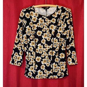 Women's Blouse Pullover Black Floral Size Medium